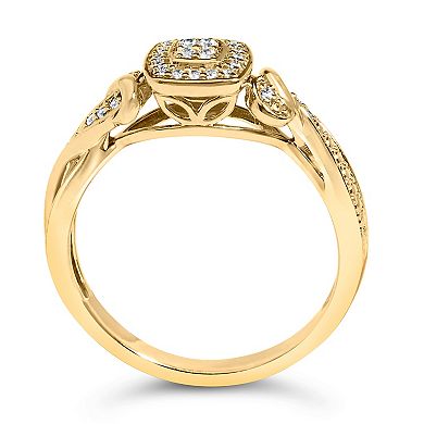 Haus of Brilliance 14k Gold Over Silver 1/10 Carat T.W. Diamond Halo Engagement Ring
