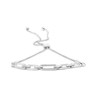 Haus of Brilliance Sterling Silver 1/10 Carat T.W. Diamond Link Adjustable Bracelet