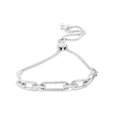 Haus of Brilliance Sterling Silver 1/10 Carat T.W. Diamond Link Adjustable Bracelet