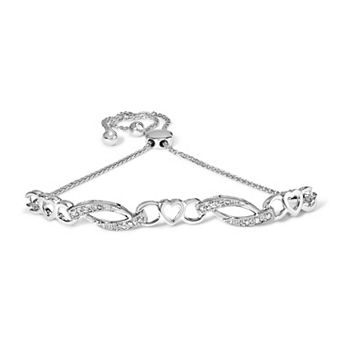 Haus of Brilliance Sterling Silver 1/10 Carat T.W. Diamond Heart Link Adjustable Bracelet