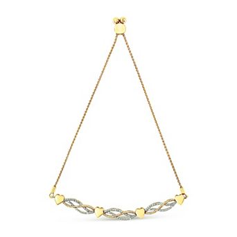 Haus of Brilliance 14k Gold Over Silver 1/10 Carat T.W. Diamond Wave & Hearts Adjustable Bracelet