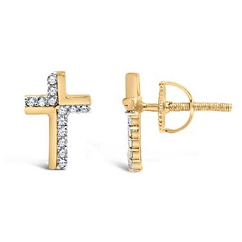 Haus of Brilliance 14k Gold Over Silver 1/10 Carat T.W. Diamond Cross Earrings