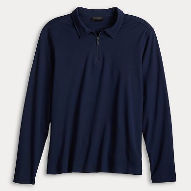 Men's Magaschoni Long Sleeve Quarter Zip Pima Cotton Polo