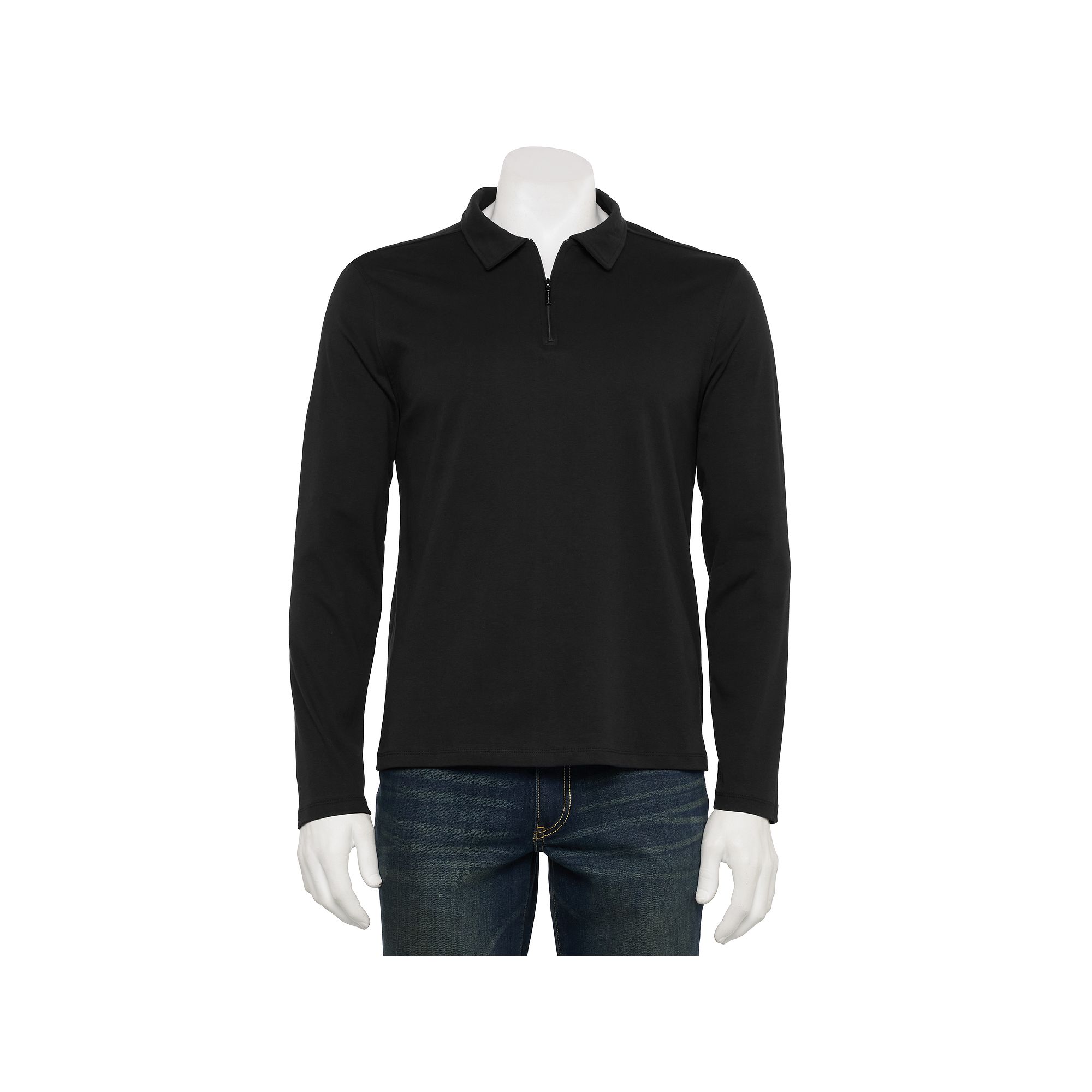 Mens Magaschoni Long Sleeve Quarter Zip Pima Cotton Polo, Size: Small, Bla
