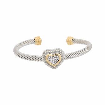 Juvell Two Tone 18k Gold Plated Cubic Zirconia Heart Cuff Bracelet