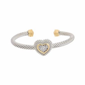 Juvell Two Tone 18k Gold Plated Cubic Zirconia Heart Cuff Bracelet