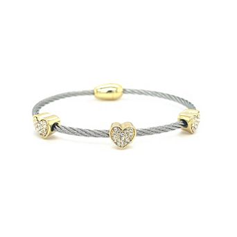 Juvell Two Tone 18k Gold Plated Cubic Zirconia Heart Bangle Bracelet