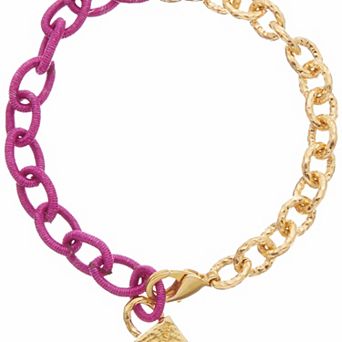 Juvell 18k Gold Plated Pink Accent Lock Charm Bracelet
