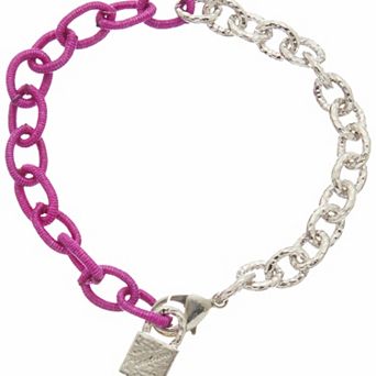 Juvell 18k White Gold Plated Pink Accent Lock Charm Bracelet