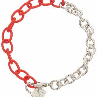 Juvell 18k White Gold Plated Orange Accent Lock Charm Bracelet
