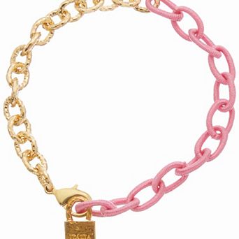 Juvell 18k Gold Plated Pink Accent Lock Charm Bracelet