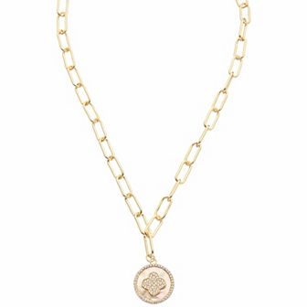 Juvell 18k Gold Plated Cubic Zirconia and Mother of Pearl Disc Necklace