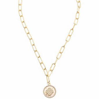 Juvell 18k Gold Plated Cubic Zirconia and Mother of Pearl Disc Necklace