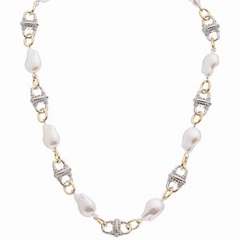 Juvell Two Tone 18k Gold Plated Freshwater Cultured Pearl Necklace