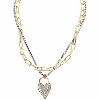 Juvell 18k Gold Plated Cubic Zirconia Heart Layered Necklace