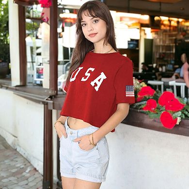 Women's Letter Print Crop Top July 4th Flag T-shirt