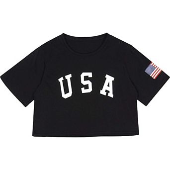 Women's Letter Print Crop Top July 4th Flag T-shirt