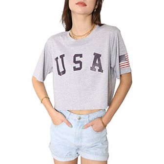 Women's Letter Print Crop Top July 4th Flag T-shirt