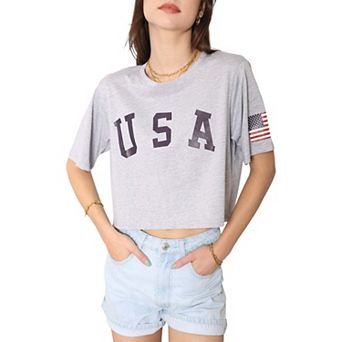 Women's Letter Print Crop Top July 4th Flag T-shirt