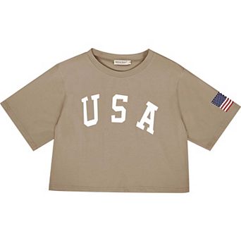 Women's Letter Print Crop Top July 4th Flag T-shirt