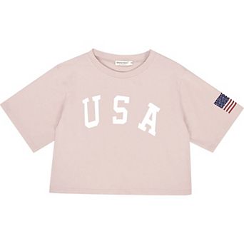 Women's Letter Print Crop Top July 4th Flag T-shirt