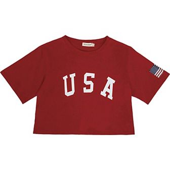Women's Letter Print Crop Top July 4th Flag T-shirt
