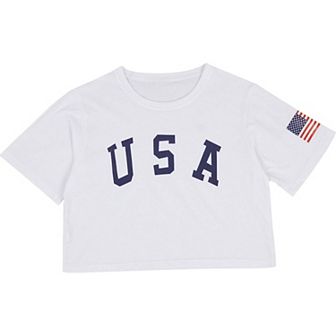 Women's Letter Print Crop Top July 4th Flag T-shirt