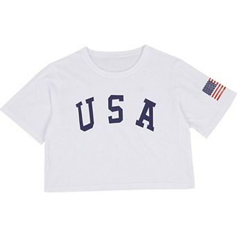 Women's Letter Print Crop Top July 4th Flag T-shirt
