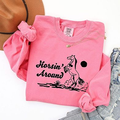 Horsin' Around Garment Dyed Long Sleeve Tees