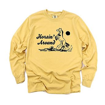 Horsin' Around Garment Dyed Long Sleeve Tees