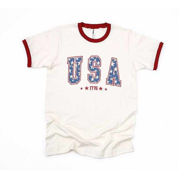 ★NERDY★ 人気★Women's Varsity Logo Ringer T-Shirt Usa Varsity Stars Ringer Tee