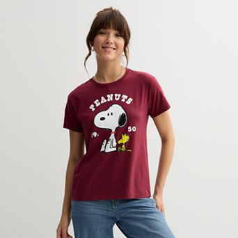 Juniors' Peanuts Snoopy & Woodstock Short Sleeve Graphic Tee
