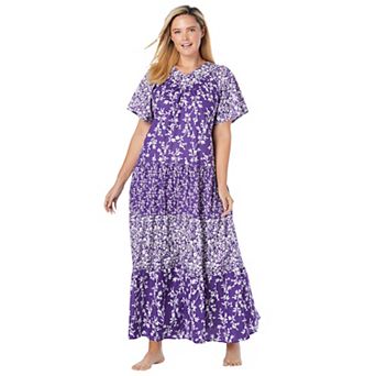 Only Necessities Women's Plus Size Long Tiered Print Lounger