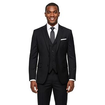 Men's 3 pc Solid Suit Set, Notch Lapel, Unhemmed-Open Bottom Dress Pants