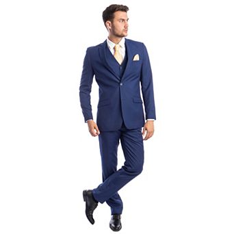 Men's 3 pc Solid Suit Set, Notch Lapel, Unhemmed-Open Bottom Dress Pants