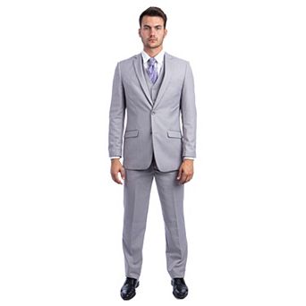 Men's 3 pc Solid Suit Set, Notch Lapel, Unhemmed-Open Bottom Dress Pants