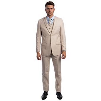 Men's 3 pc Solid Suit Set, Notch Lapel, Unhemmed-Open Bottom Dress Pants