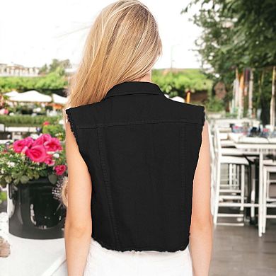 Women's Distressed Denim Crop Vest