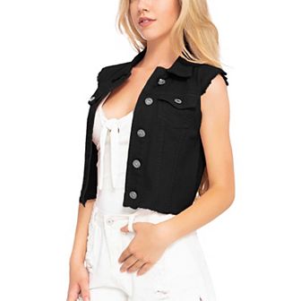 Women's Distressed Denim Crop Vest
