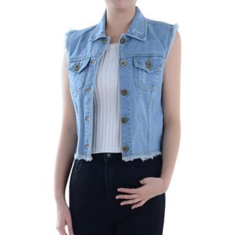 Women's Distressed Denim Crop Vest