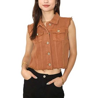 Women's Distressed Denim Crop Vest