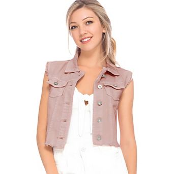 Women's Distressed Denim Crop Vest