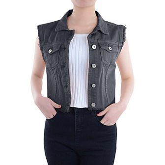 Women's Distressed Denim Crop Vest