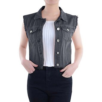 Women's Distressed Denim Crop Vest