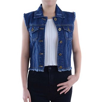 Women's Distressed Denim Crop Vest