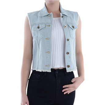 Women's Distressed Denim Crop Vest