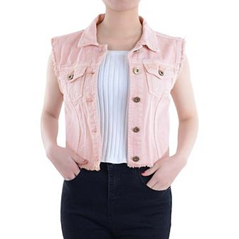 Women's Distressed Denim Crop Vest