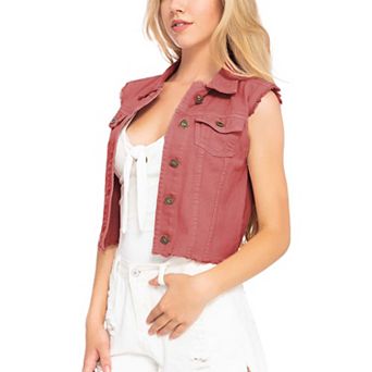 Women's Distressed Denim Crop Vest