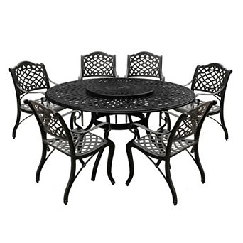Modern Outdoor Alumum 59- Large Round Patio Dg Set With Lazy Susan And Six Chairs