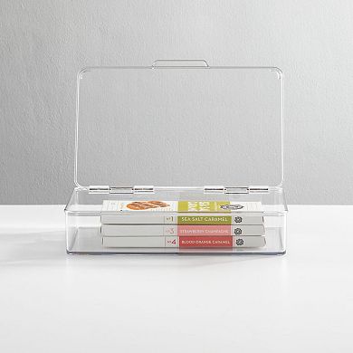 mDesign Kitchen Pantry/Fridge Storage Organizer Box, Hinged Lid, 8 Pack, Clear